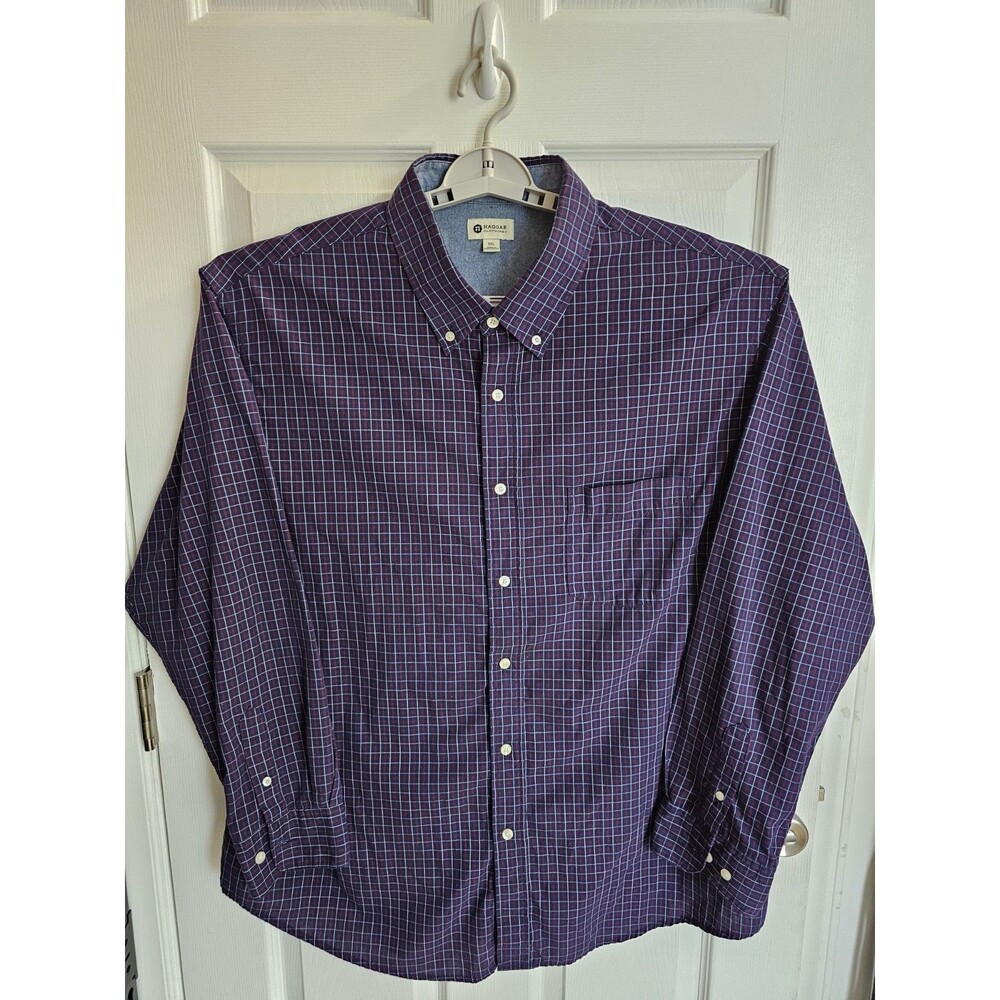 Haggar Men's Shirt XXL Multicolor Blue/Red/White Plaid Long Sleeve Button Up
